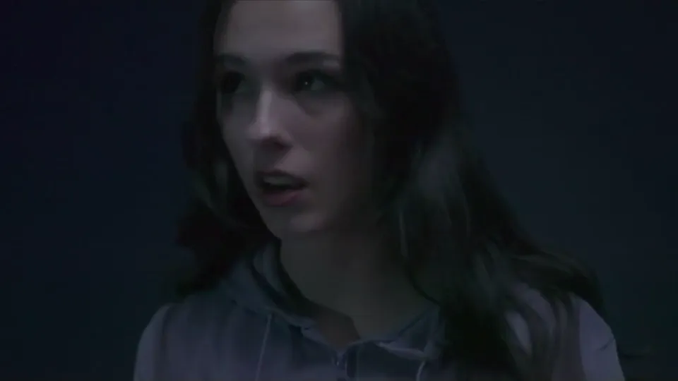 Elisabeth Fitzgerald in blue night light, looking off camera